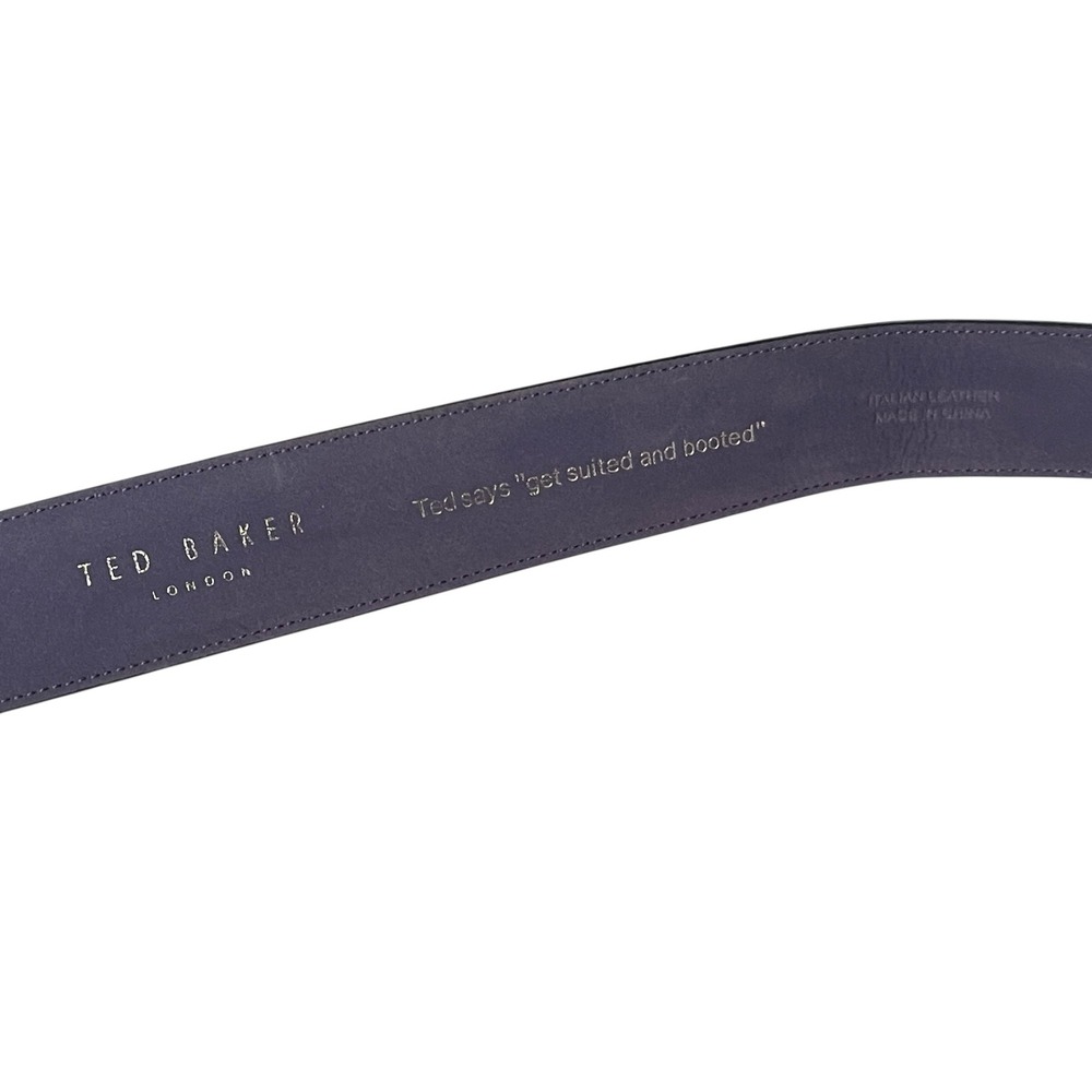 READ Ted Baker Mens Black Italian Leather Belt Purple Lining Size 40 Preppy Lux - Picture 6 of 11